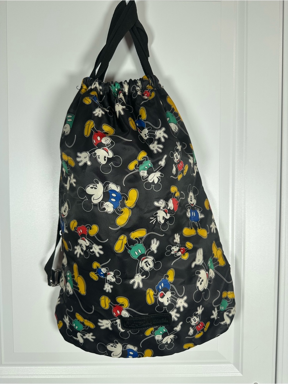 Disney Black Drawstring Backpack with Multicolor Mickey Accents Travel Gum Beach